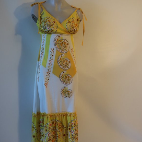 NWT Womens Jollia Summer in the City Dress Yellow White Sleeveless Sundress S * - Picture 3 of 16